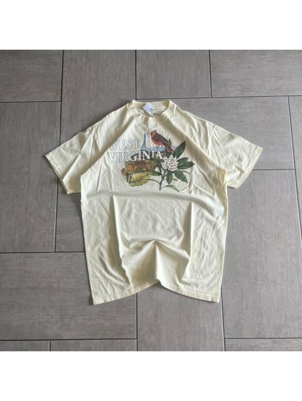 Vintage Anvil XL West Virginia Graphic Cotton T-Shirt Yellow, Cream